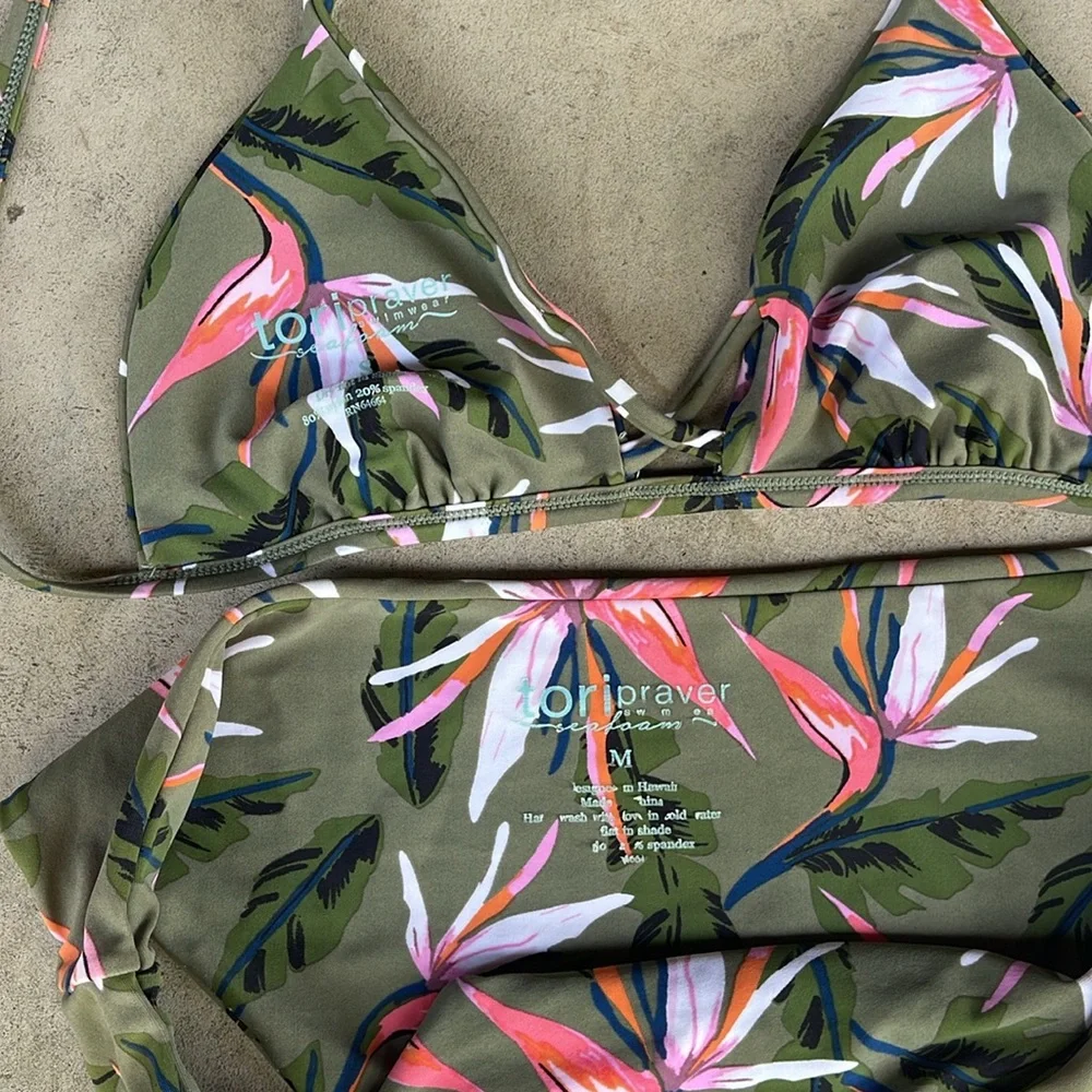 Tori Praver Swimwear Seafoam Tropical Print Bikini Set Small Top Medium Bottom - Picture 4 of 5